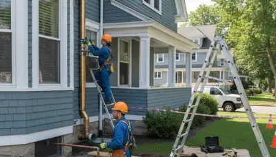 Plumber repairing a pipe in Reading, MA for plumbing service from Plumbers in Reading MA