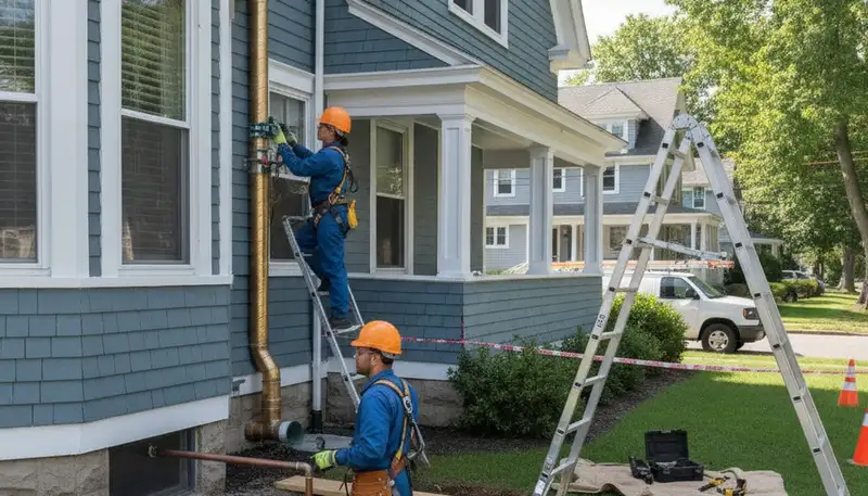 Plumber repairing a pipe in Reading, MA for plumbing service from Plumbers in Reading MA