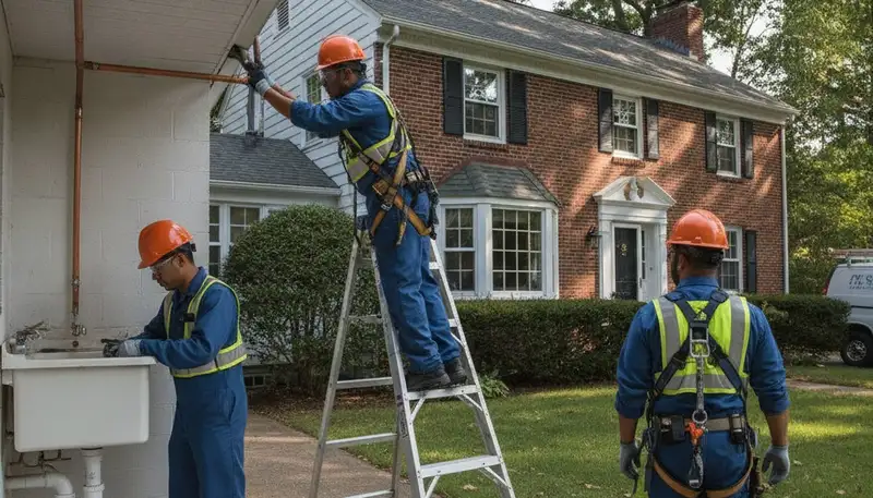 Plumber repairing a leak in Reading, MA for plumbersinreadingma-new.com