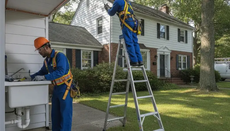 Plumber repairing a pipe in Reading, MA for residential plumbing service