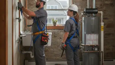 Plumber repairing a pipe in Reading, MA for residential plumbing service