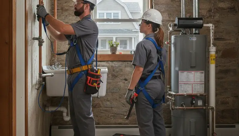 Plumber repairing a pipe in Reading, MA for residential plumbing service