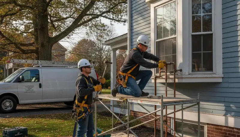 Reading, MA plumber inspecting pipes for repair service at a local plumbing business