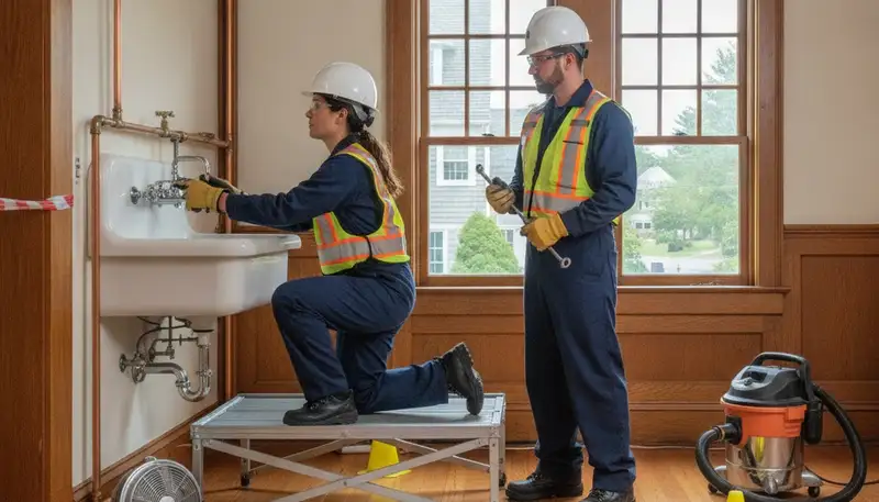 Plumber repairing a leak in Reading, MA for a trusted plumbing service