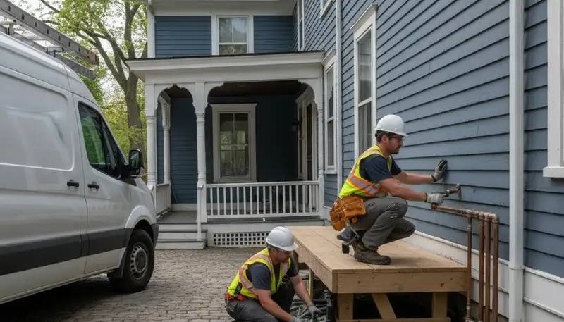 Plumber repairing a pipe in Reading, MA for residential plumbing service