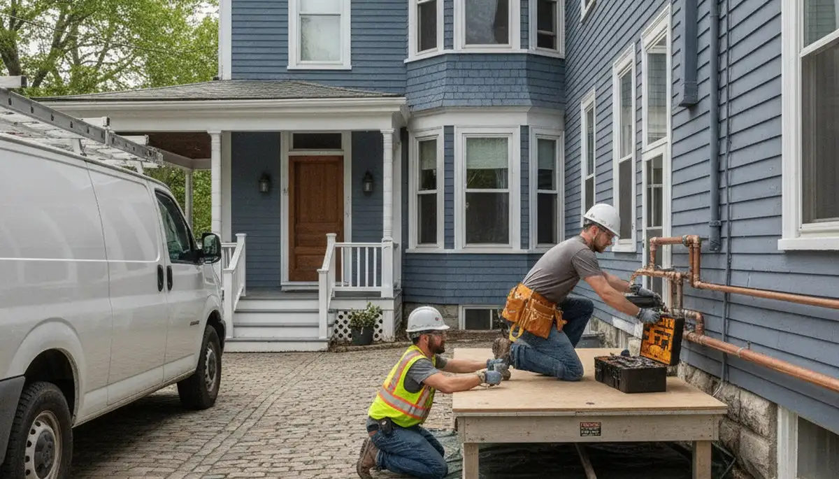 Plumber repairing a leak in Reading, MA for residential plumbing service