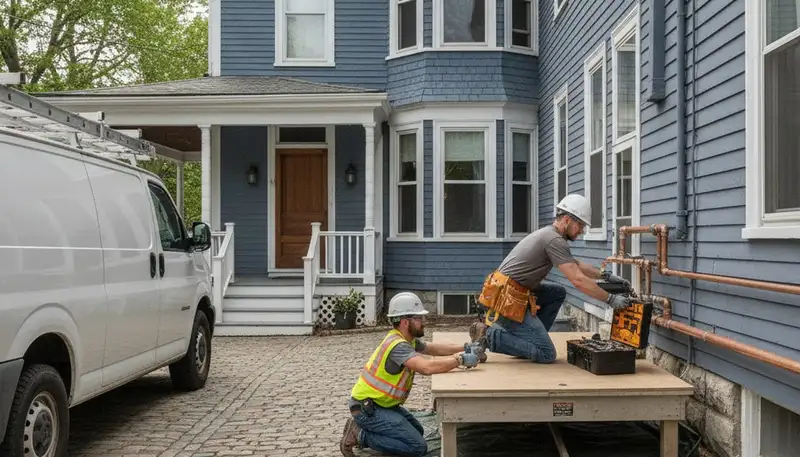 Plumber repairing a leak in Reading, MA for residential plumbing service