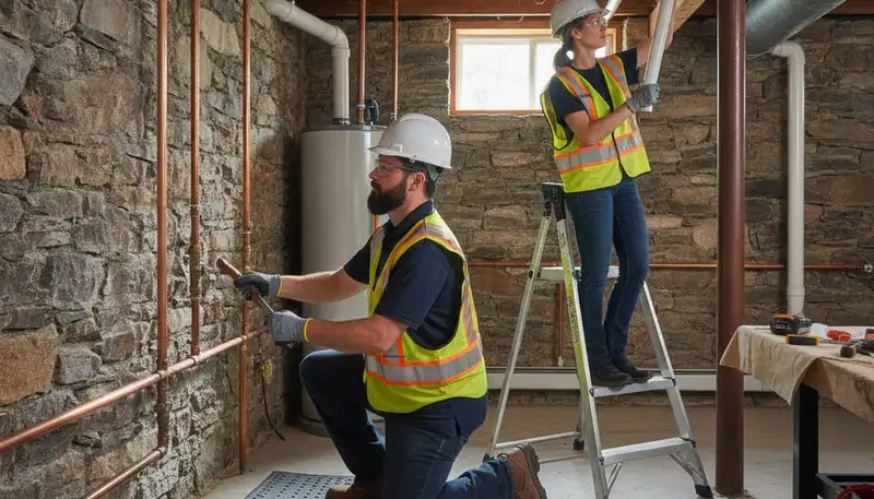 Plumber repairing pipe in Reading, MA for residential plumbing service