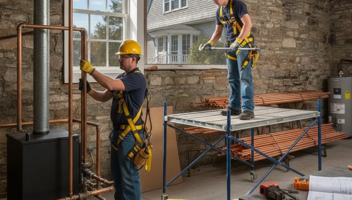 Plumber repairing a pipe in Reading, MA for plumbing repair services