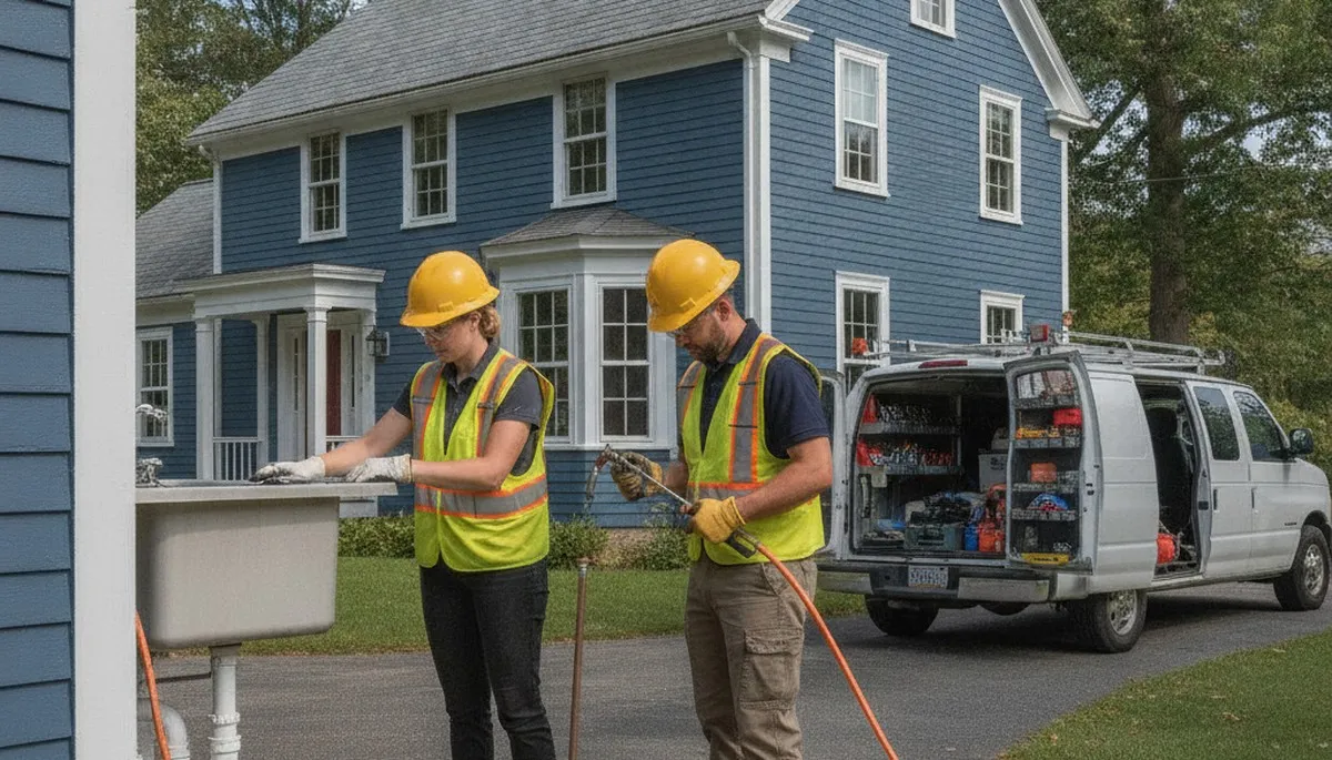 Professional plumber repairing a pipe in Reading, MA for local plumbing service