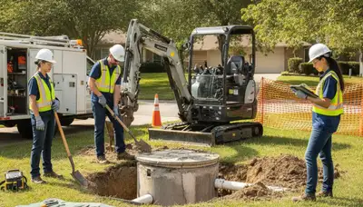 Septic repair service truck in Reading, MA for home system inspection and repair