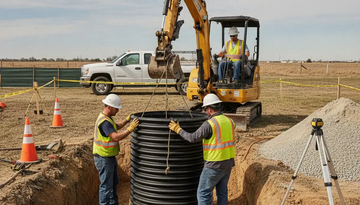 Septic tank installation by On Call Plumbers for Reading, MA homes during site assessment and setup