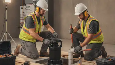 Sump pump installation by Reading, MA plumbers for basement flood protection