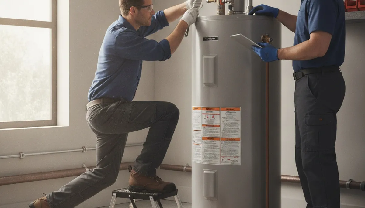 Reading, MA plumber repairing a water heater for fast hot water service