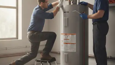 Reading, MA plumber repairing a water heater for fast hot water service